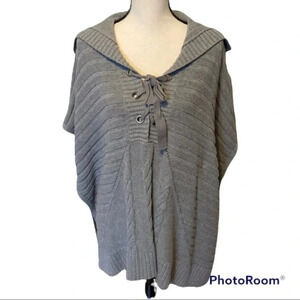 Motherhood Maternity Gray Sweater Semi Open Sides Hood Lace Up Front Top S/M